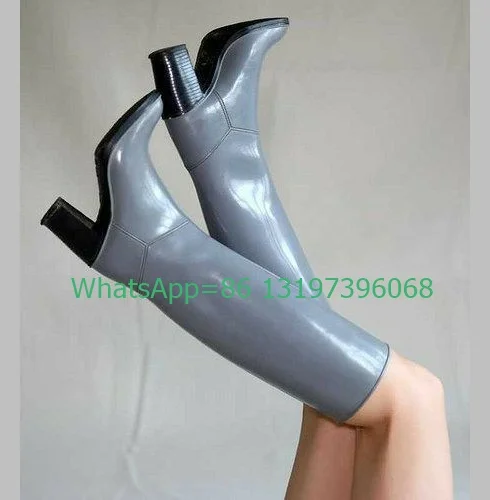 Lady Mirror Pu Chunky Heel Knee Boots Metallic PU Office Lady Dress Footwear Size 35-46 New Arrive Fall Boots Runway Sexy Boots