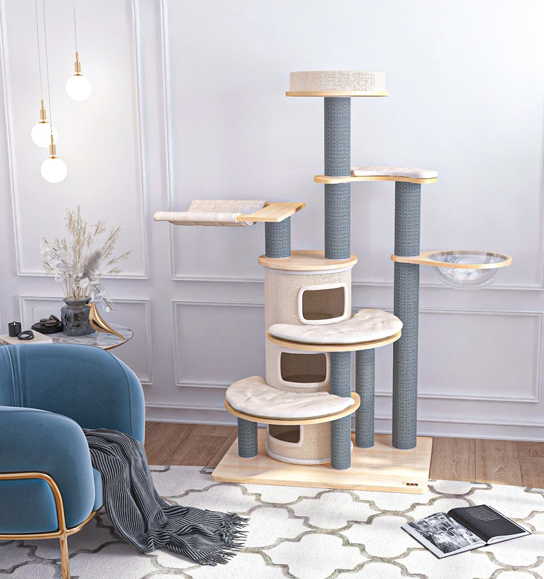 Cat Tree Multi-Level Large Cat Condo Hammocks & Platform with Sisal Posts