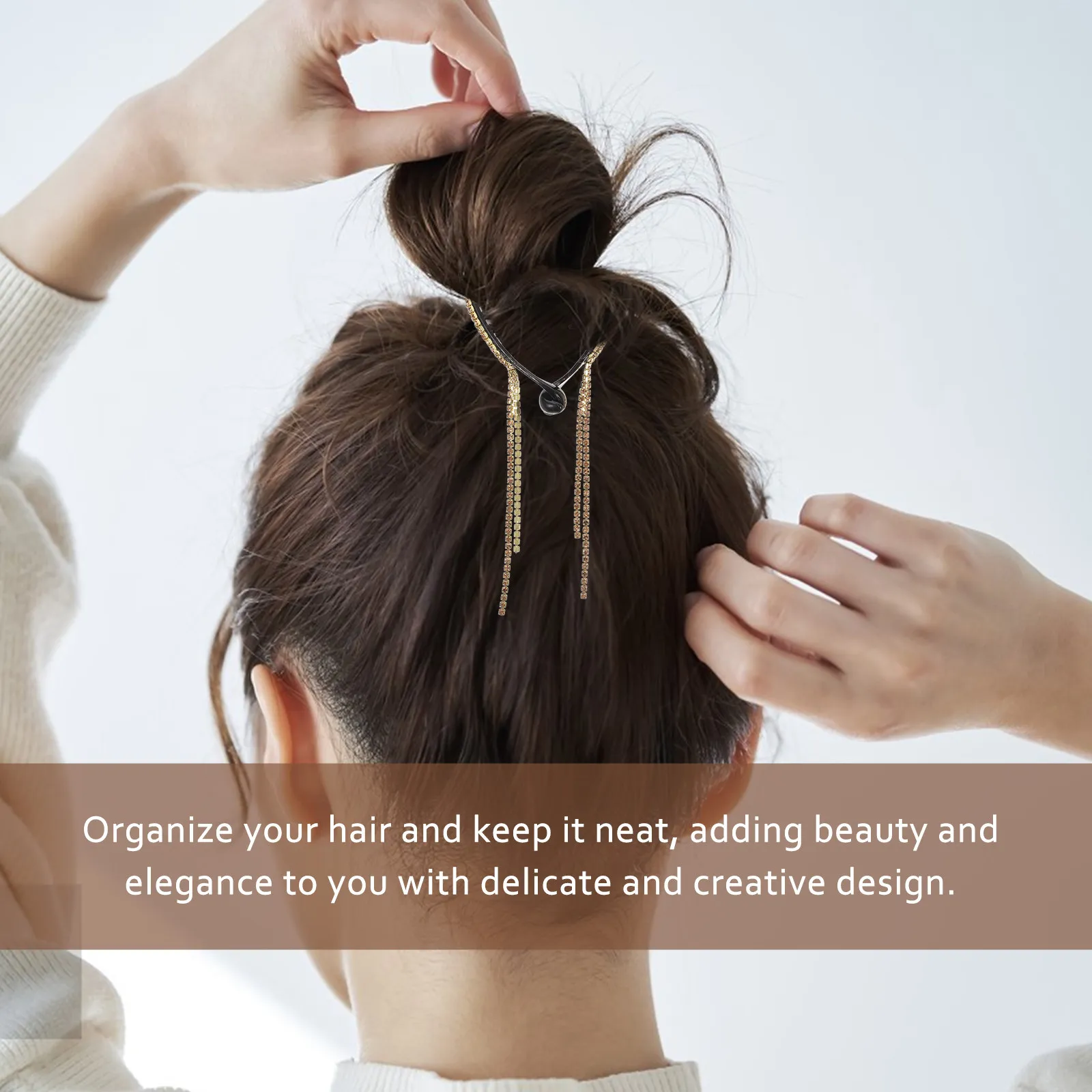 

4Pcs Bird Nest Plate Hairpins Rhinestone Hair Bun Clip Expandable Non-Slip Hair Accessories for Ponytail Fitness Daily Use