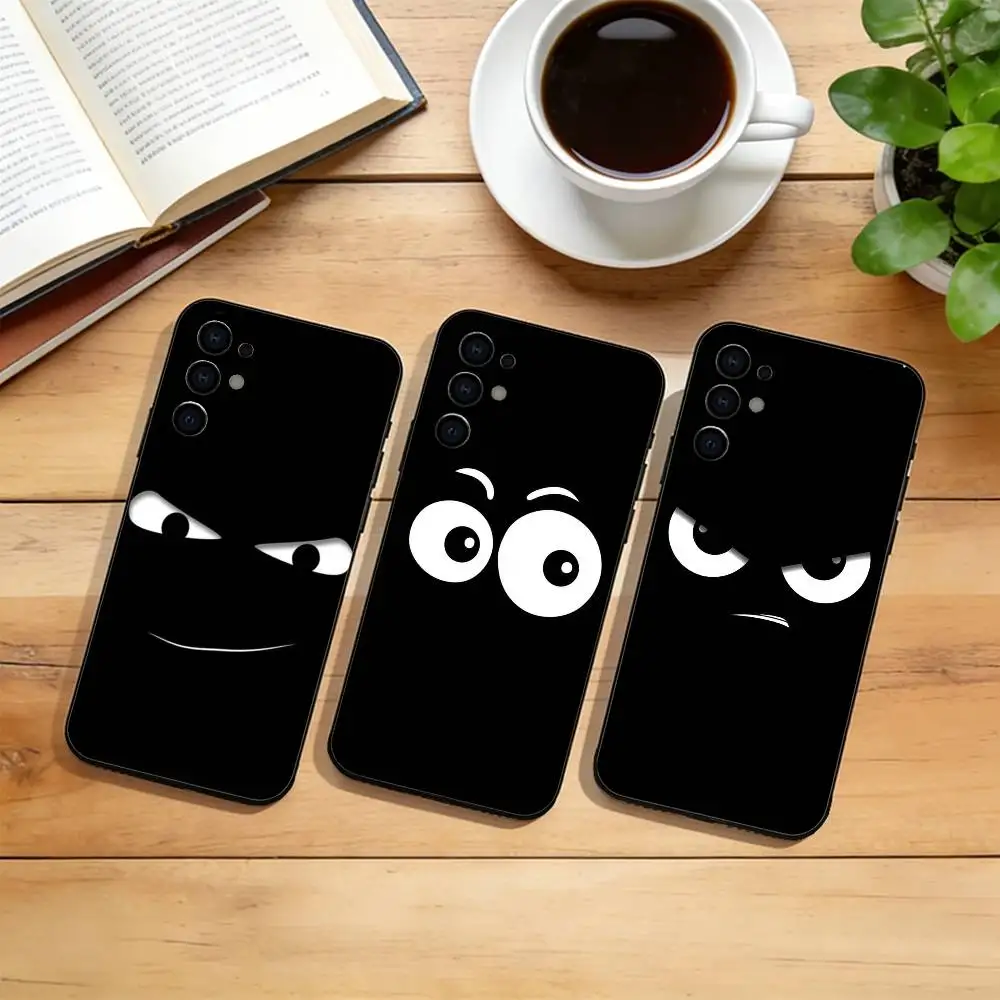 

Minimalist Black Cartoon Face Phone Case For Samsung S25,S24,S21,S22,S23,S30,Ultra,S20,Plus,Fe,Soft Silicone Black Cover