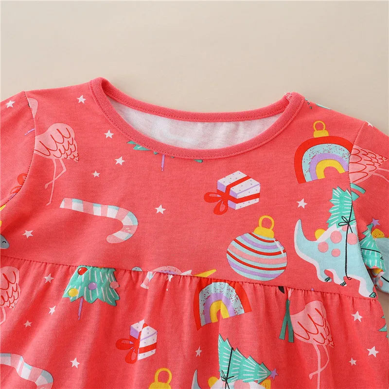 2-7T عيد الميلاد الأميرة الفتيات فساتين طويلة الأكمام الخريف الربيع القطن ملابس الطفل الأشجار الهدايا طفل زي #3