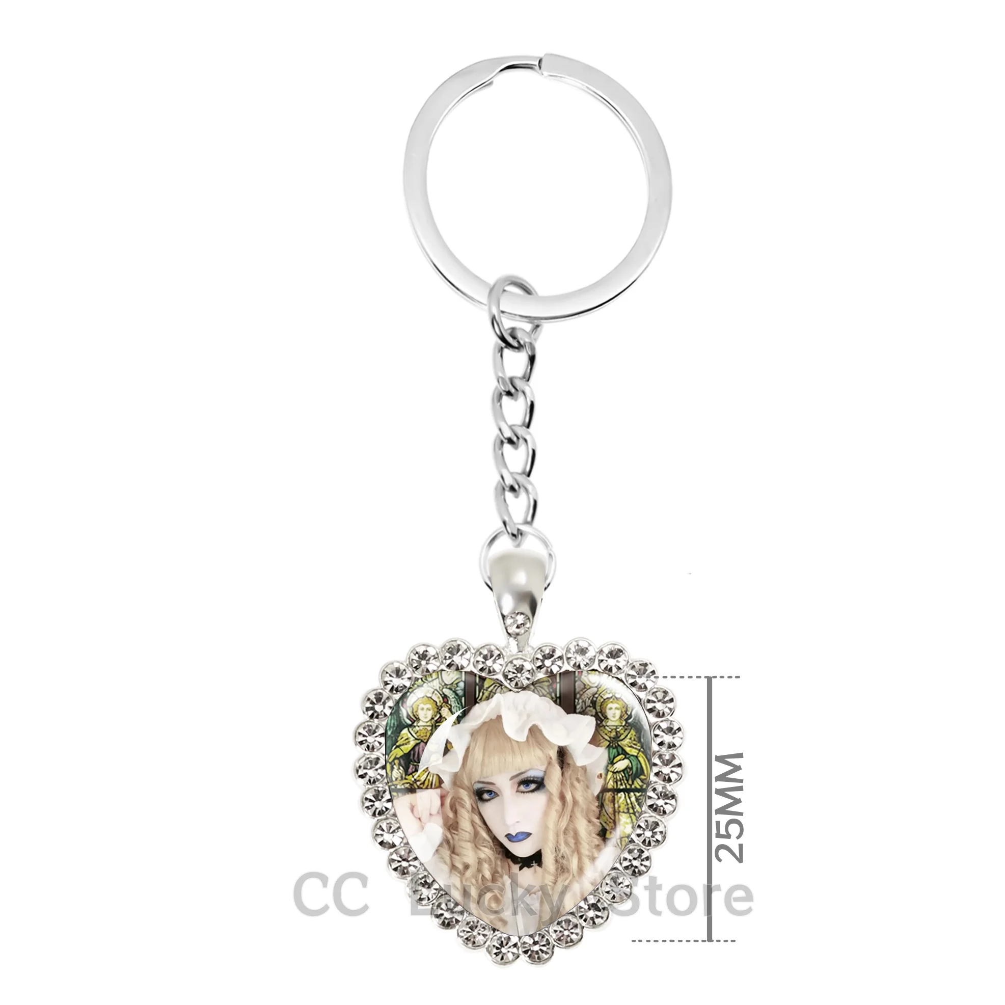 Japan Visual Rock Band Glass Heart Rhinestone Keychain DazzlingBAD Band Rank Mana Sama  Accessories Keychain Fans Jewelry Gift