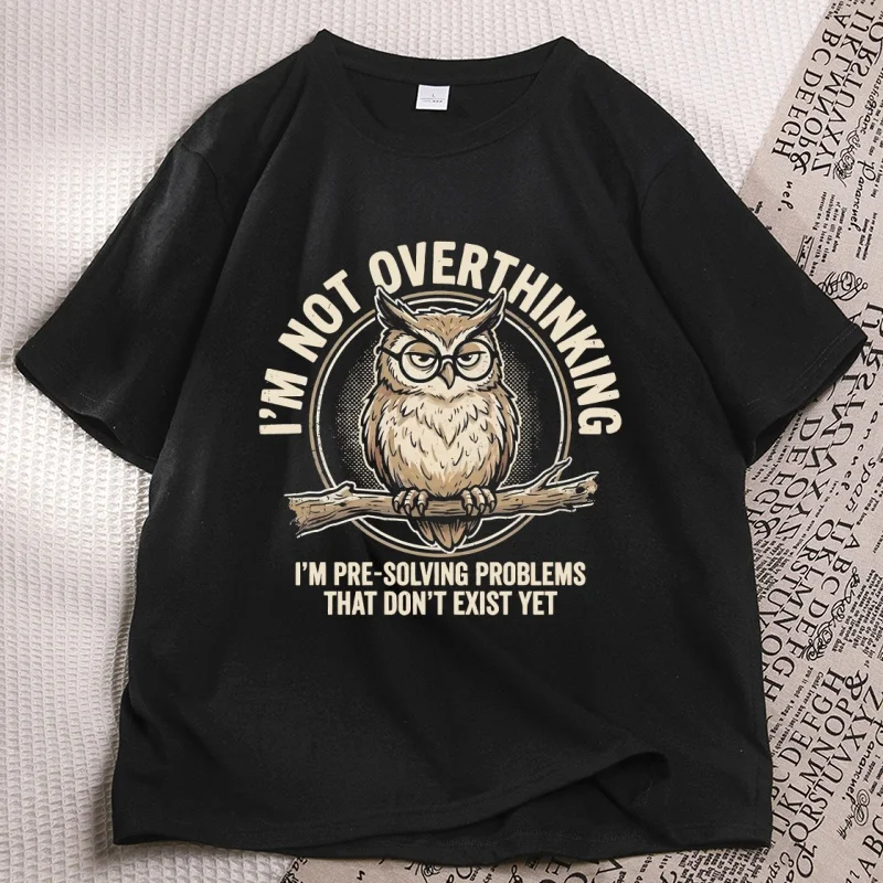 I'm Not Overthinking T Shirt Funny Owl Tee Overthinker Humor Short Sleeve Round Neck Printed T-shirts Casual Round Neck Tees