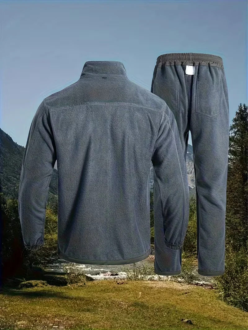 Outdoors Winter Thicken Warm Fleece Sets Windproof Waterproof Proof Wear-resistant Work Suit Hooded Jacket+straight Pant 2-piece