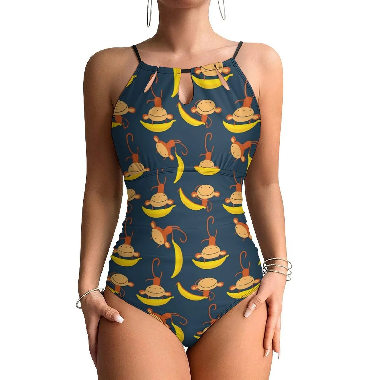 

Yellow Banana Swimsuit Monkey Swimwear One Piece Holiday Swim Graphic Swimsuits Bathing Suit Women Push Up Sexy Beach Wear Gift