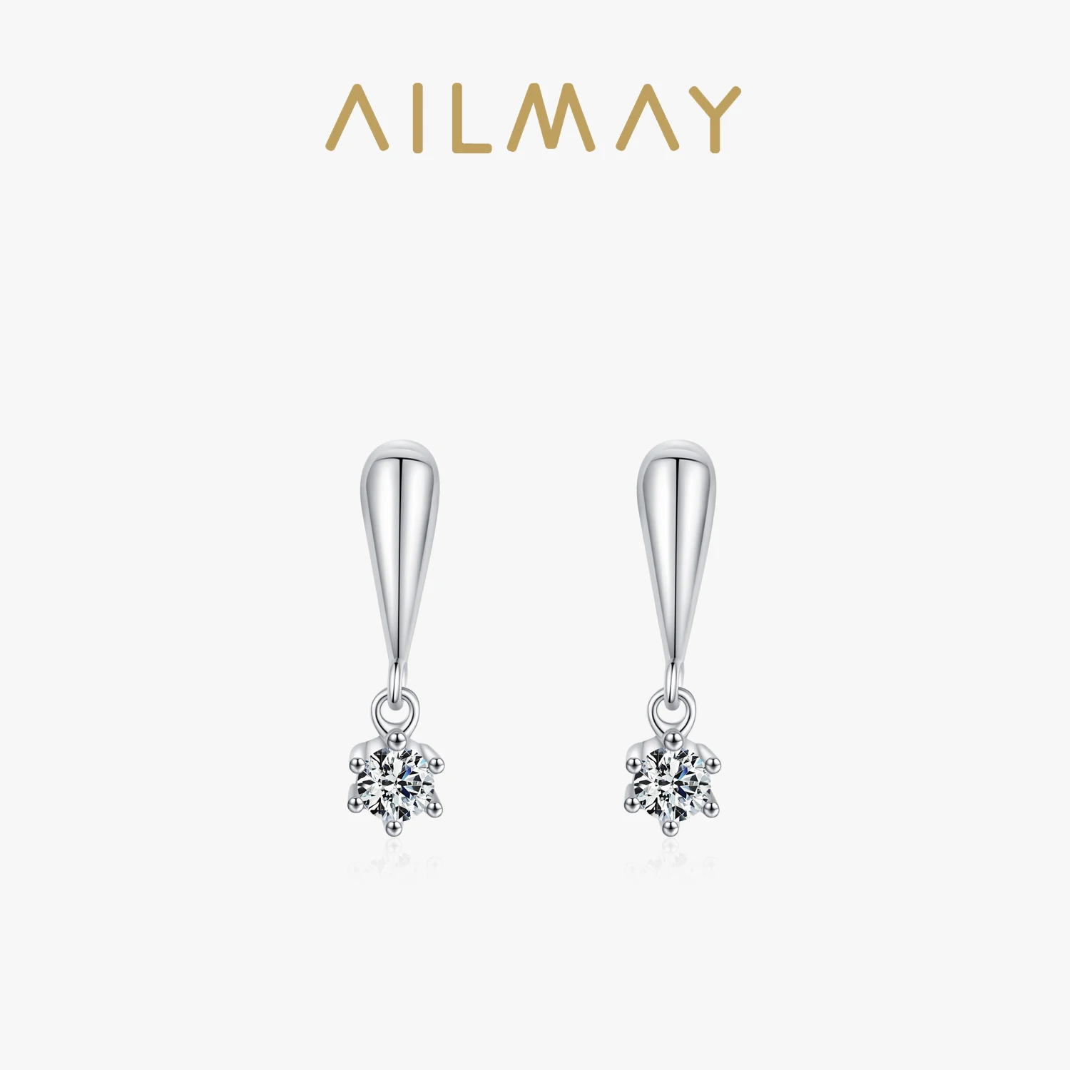 

Ailmay Real 925 Sterling Silver Luxury Round Cubic Zirconia Stud Earrings For Women Wedding Engagement Fine Female Jewelry