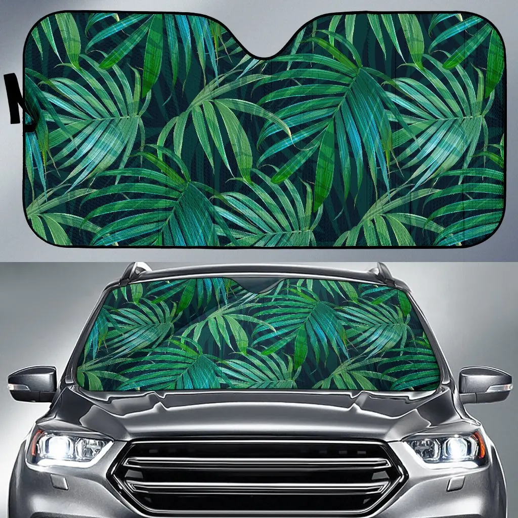 

Dark Tropical Palm Leaves Pattern Print Car Sun Shade