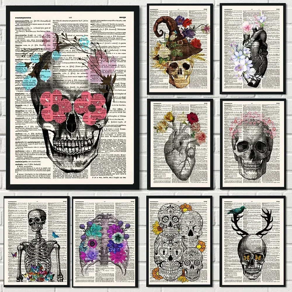 Vintage Medical Wall Art Skeletal Aesthetics Cover Album Medical Floral HD Canvas Poster Prints Living Room Bedroom Home Decor