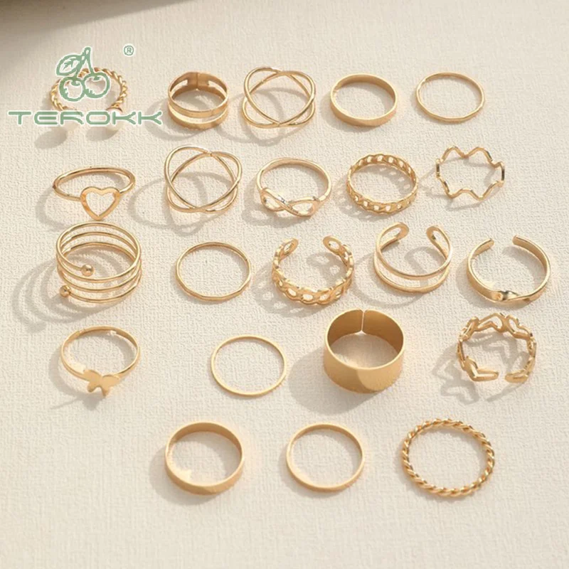 Imitation Pearl Leaf Flower Rings Set For Women Punk Vintage Geometry Finger Ring Metal Knuckle Finger Ring Jewelry Gifts image 4