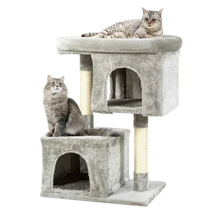 Hot salesScratching Climbing Sleeping Spacious Kittens Pet Play House Furniture 2 Levels Cat Activity Tree With 2 Cozy Plush Con