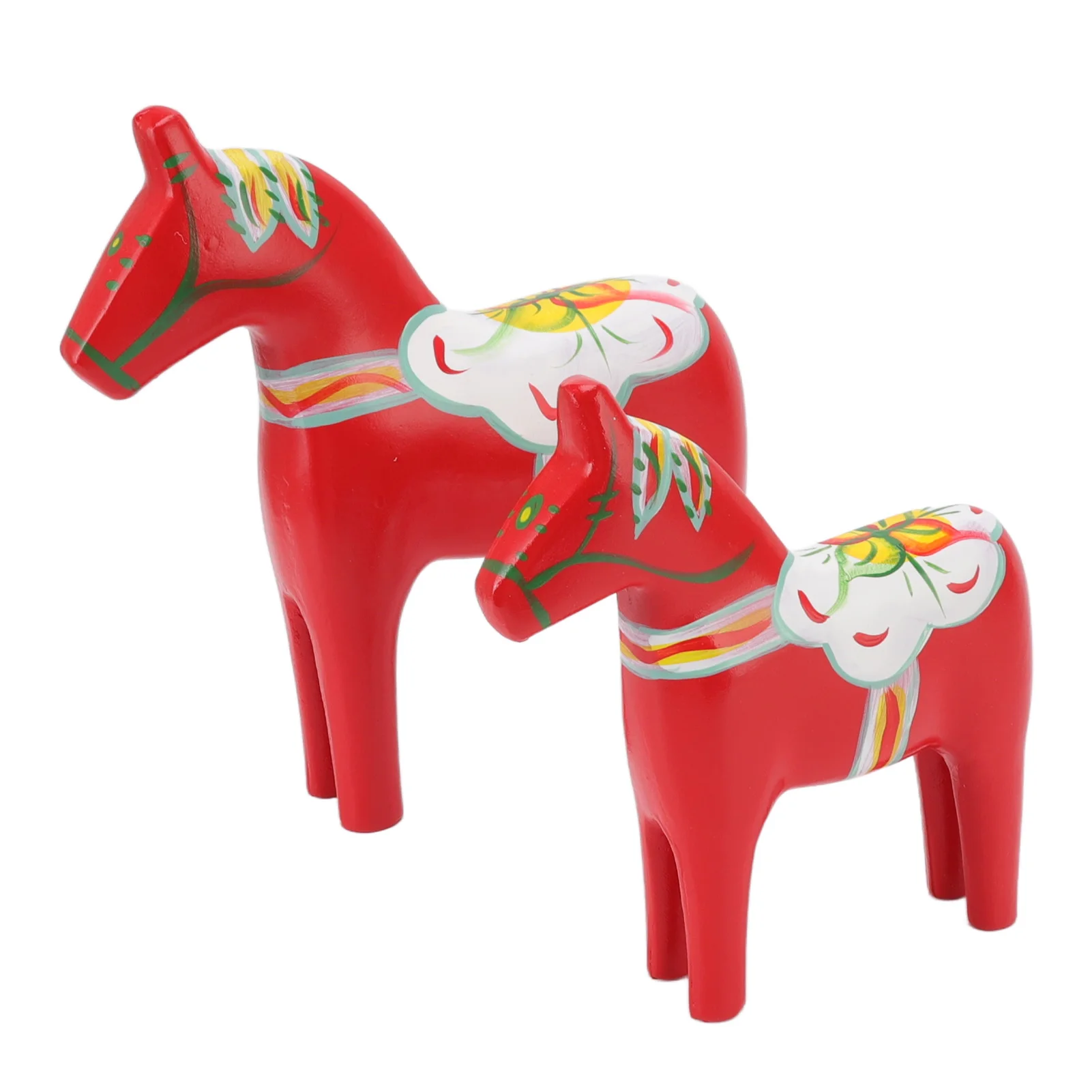 Swedish Dala Horse Statue Fine Carving Wooden Swedish Dala Horse 1Pair Density Board Gift Hand Painted Coloring for Ornaments