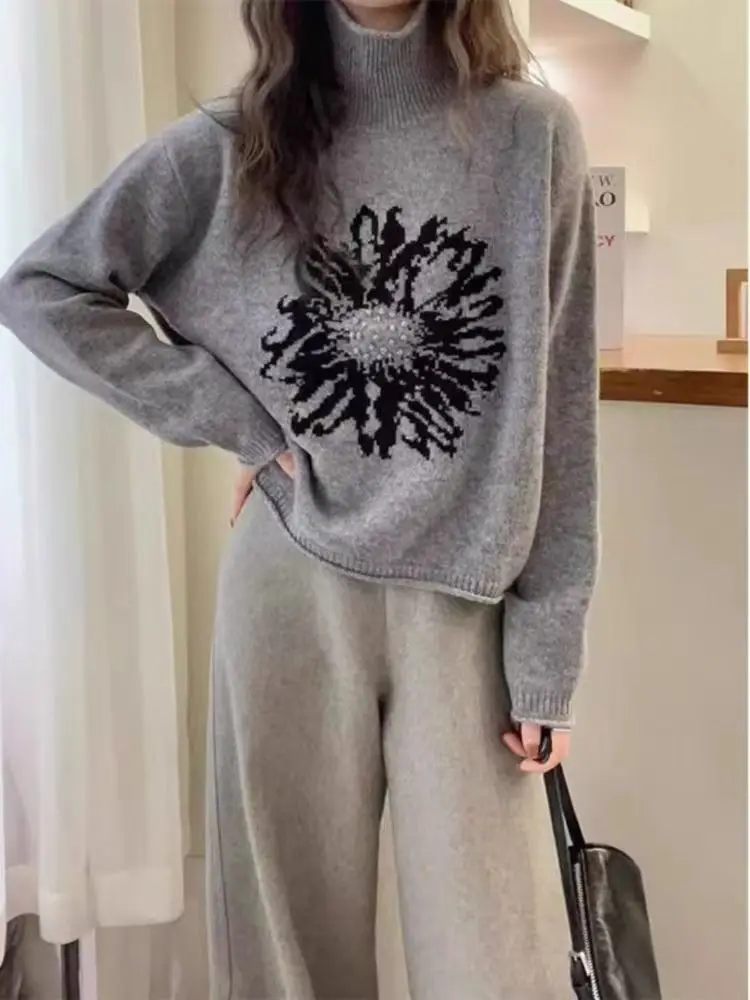 Koreanischen Stil Rollkragen Jacquard Gestrickte Pullover 2025, Herbst Winter Frauen Solide Pullover Weibliche Weiche Pullover Casual Bottom Shirt