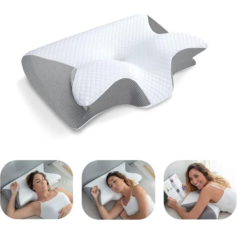 

Roll up butterfly shaped memory cotton pillow for neck protection, ergonomic comfort, sleep, and memory pillow on the bed