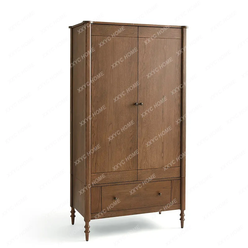 

American retro solid wood wardrobe, medieval style old hanging wardrobe antique walnut bedroom furniture