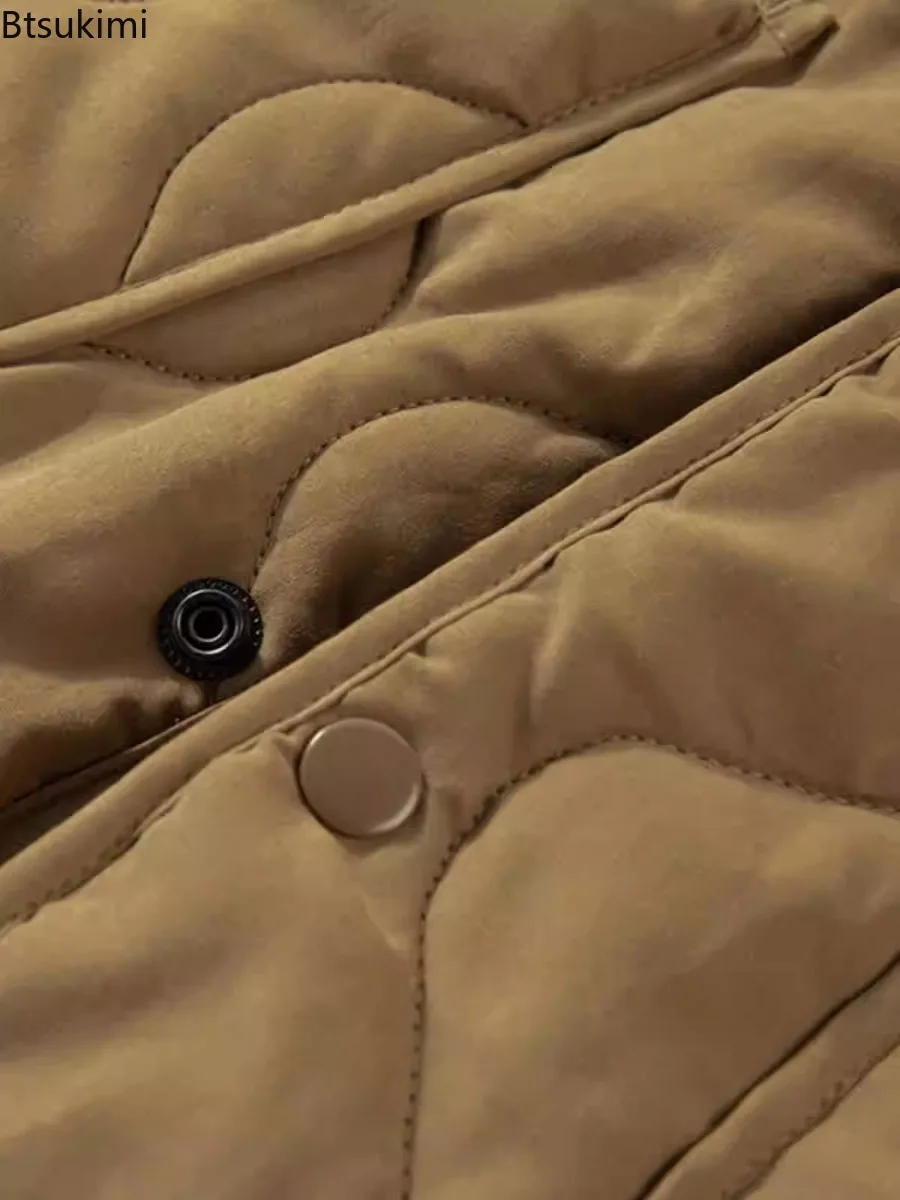 2025 New Cotton Quilting Jacket Men Autumn Winter Retro Thickened O-neck Warm Coat Mens Solid Techwear Button Up Casual Jackets