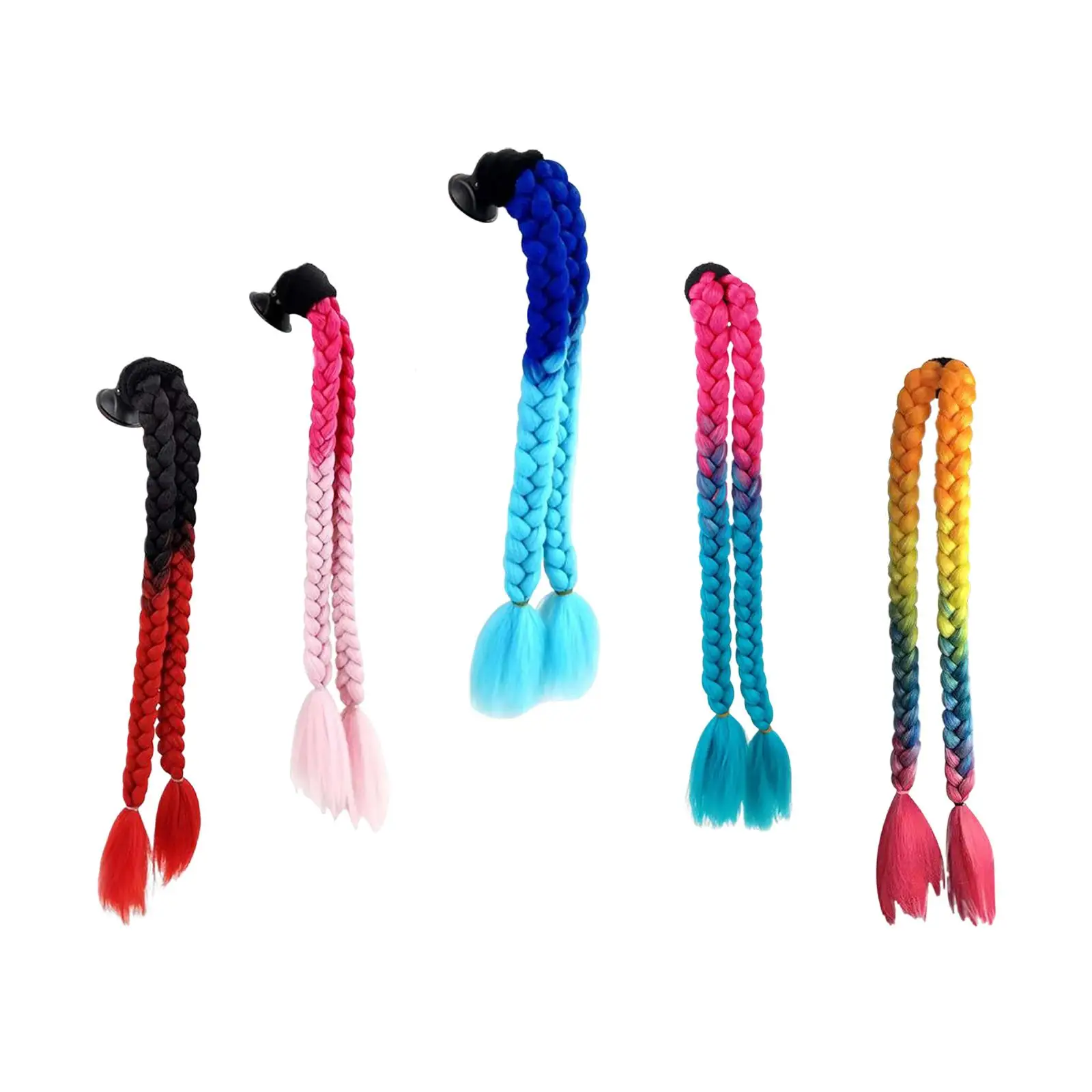 Motorcycle Helmet Pigtails Braids with Suction Cup Gradient Ramp Hair Decoration
