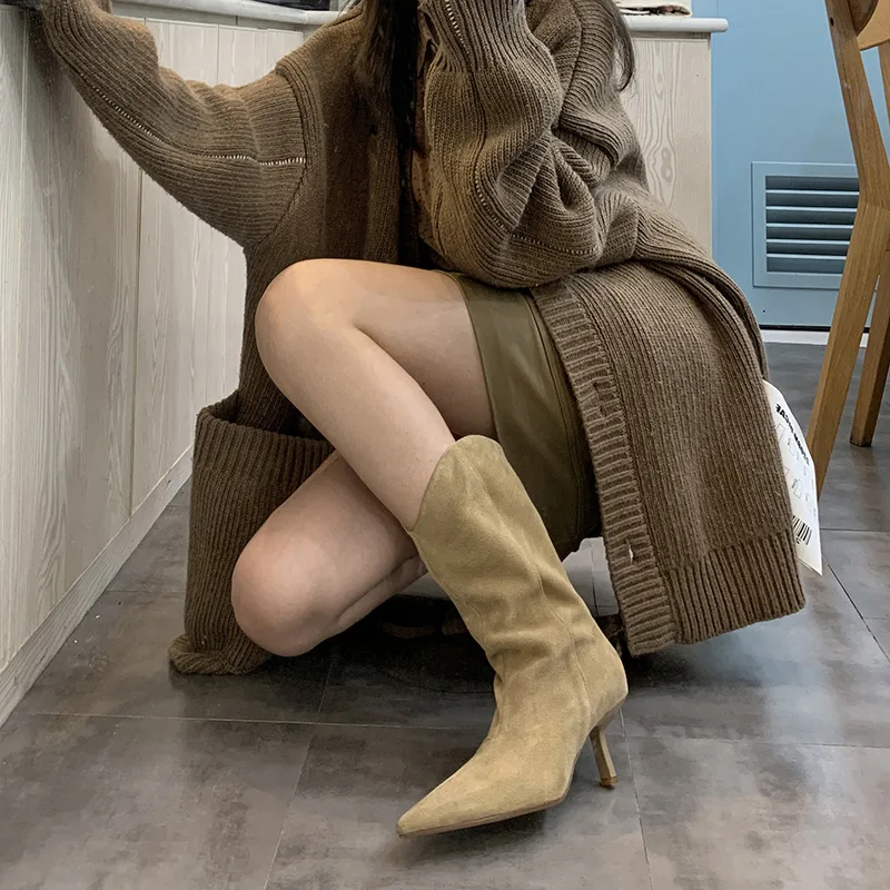2023 Women Stretch Boots 6.5cm High Heels Fetish Lady Ankle Booties Black Low Heels Warm Plush Autumn Winter Party Shoes