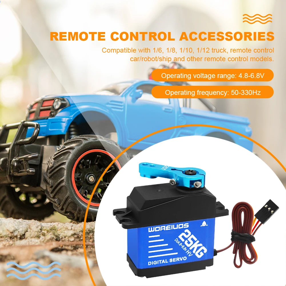 25kg Digital Servo with 25T Servo Arm Waterproof RC Servo Metal Gear Digital Servo for 1/10 1/8 RC Car for RC Crawler Robot Boat