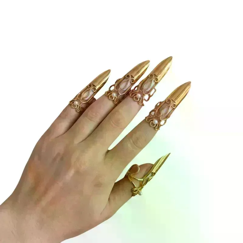 Set de 5 anillos para uñas, cubierta protectora diaria para la punta de los dedos, anillo de moda, joyería para uñas postizas largas tipo stiletto, regalo