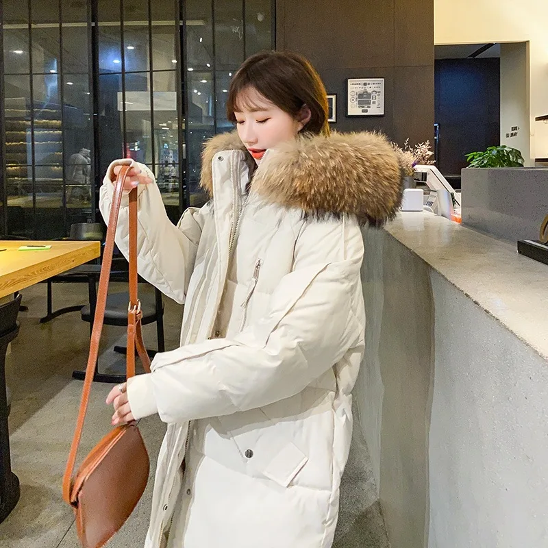 

Korean Fashion Snow Wear Padded Overcoat Faux Fur Collar Long Hooded Park Women Puffer Loose Warm Winter Cotton Jackets
