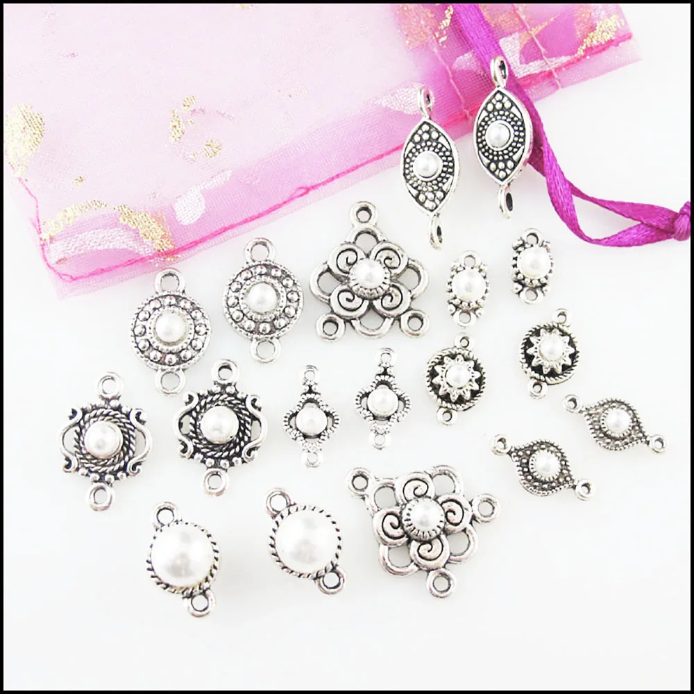 Fashion New Star Crown Eye Flower Round Charms White Plastic Pendants Connectors Tibetan Silver Plated