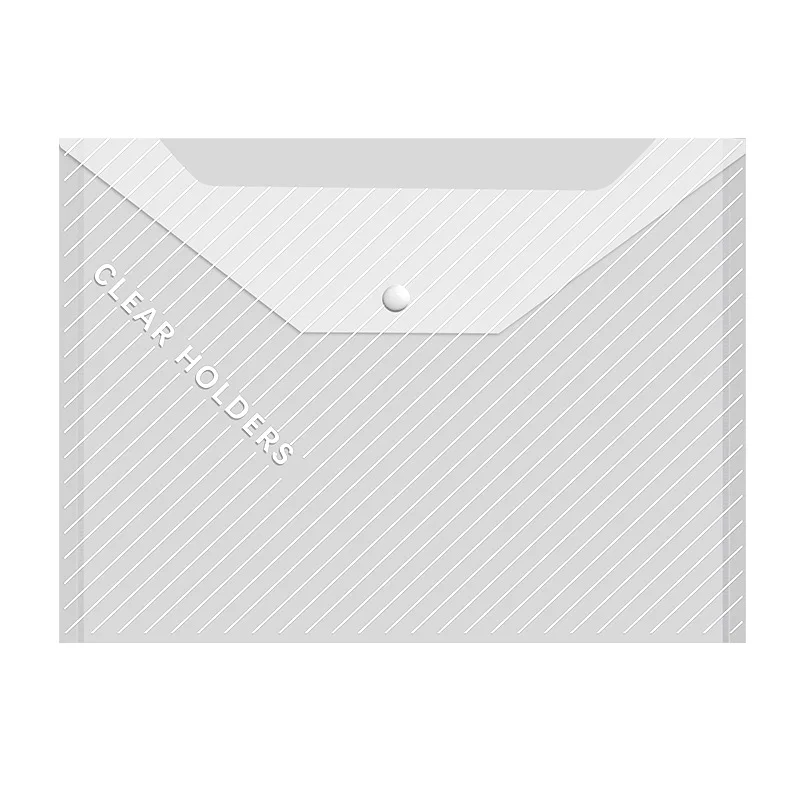 Transparente Snap Button File Bag, pastas de estudante, documentos oficiais, materiais impermeáveis, informações Testing Papers, Office Work, A4