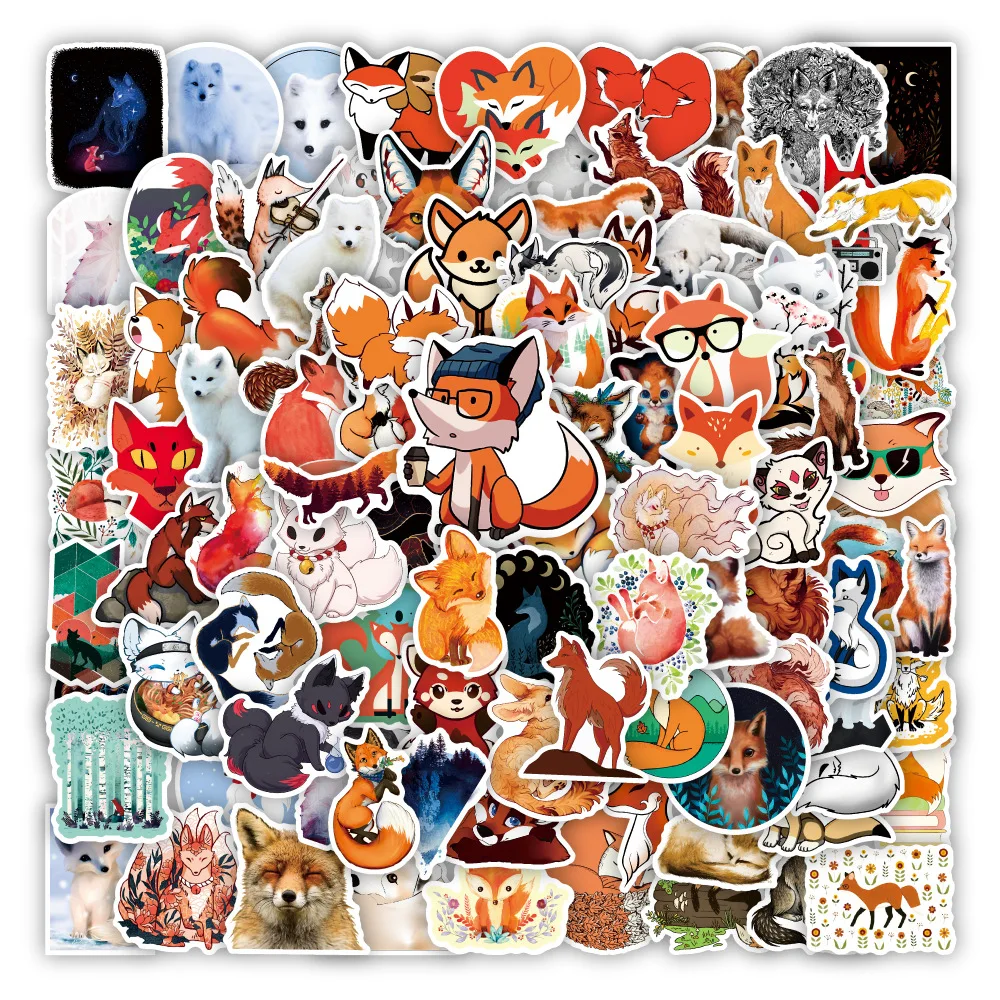 100Pcs/Pack INS Novelty Cartoon Cute Kawaii Fox Stickers PVC Waterproof Stickers Decals For Kids Boys Girls Toys Gifts