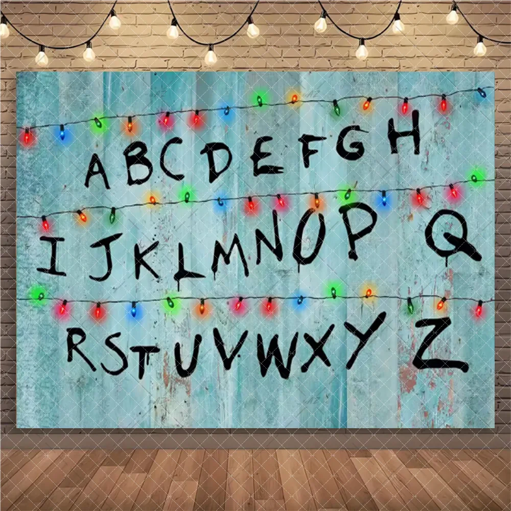 

American TV Stranger Luminous Letter String Photography Backdrops Prop Alphabet Light Baby Birthday Party Background ZZ-02