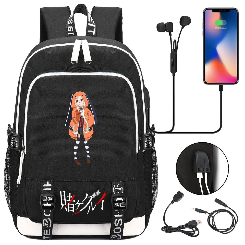 

Anime Kakegurui Backpack Men Women USB Charging Laptop Travel Backpack Teenager Student Backpack Casual Mochila