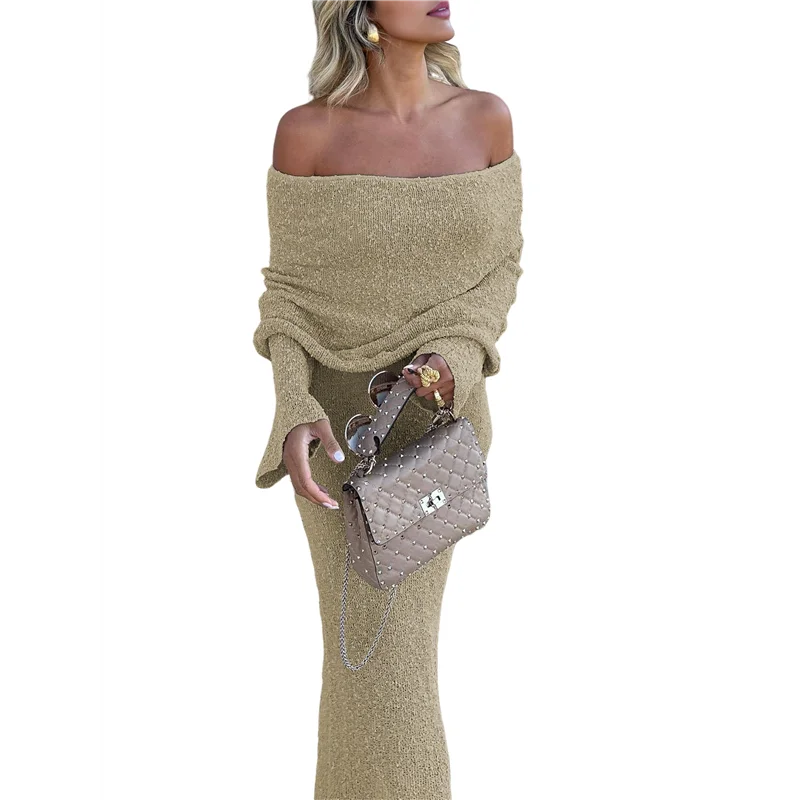 

CYL-Women's Fall Off Shoulder Bodycon Sweater Dress Formal Long Sleeve Elegant Club Party Midi Maxi Dresses