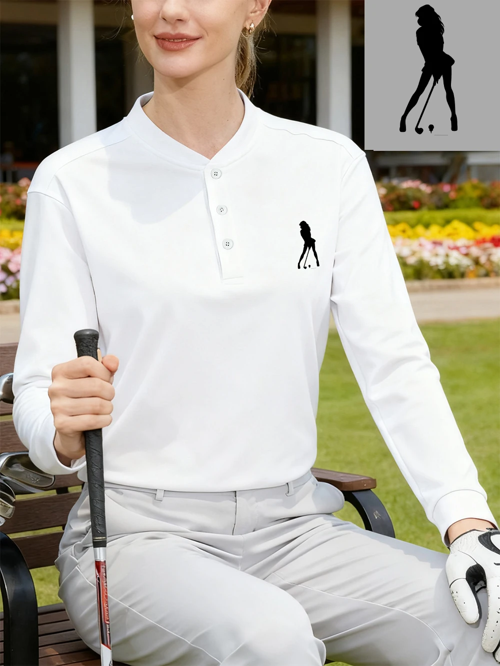 Camicia Henley in cotone stampato Sport Of Golf T-shirt invernale a maniche lunghe da donna Canottiera sportiva traspirante Abiti caldi di base