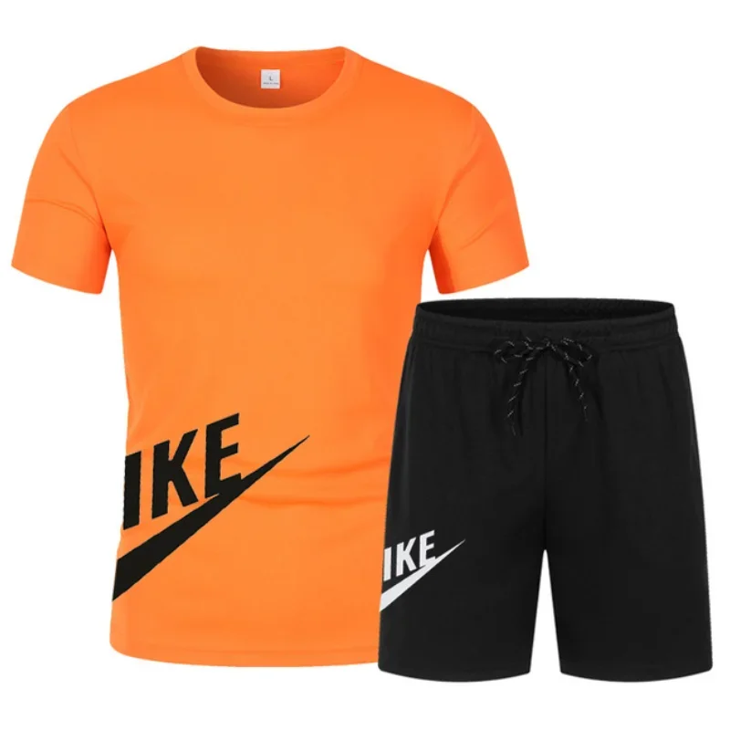 Men's short sleeved T-shirt and shorts, two-piece set, breathable, casual, sporty, integrated with fashion, summer 2024