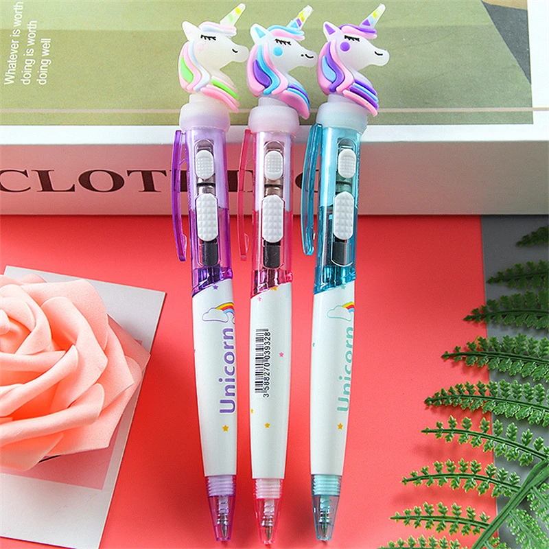 Ballpoint Pen Luminous Light Pen Creativity Push Ballpoint Pens School Writing Supplies Stationery Unicorn Children Gifts