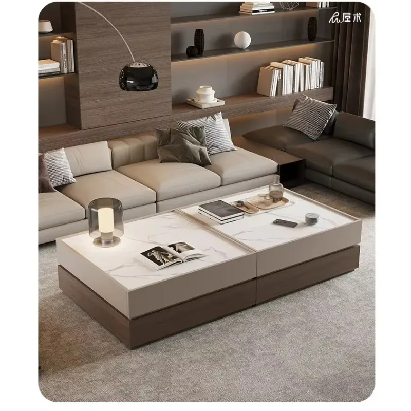 H1  building block coffee table Italian minimalist black walnut wood grain rock slab tea table small apartment living room
