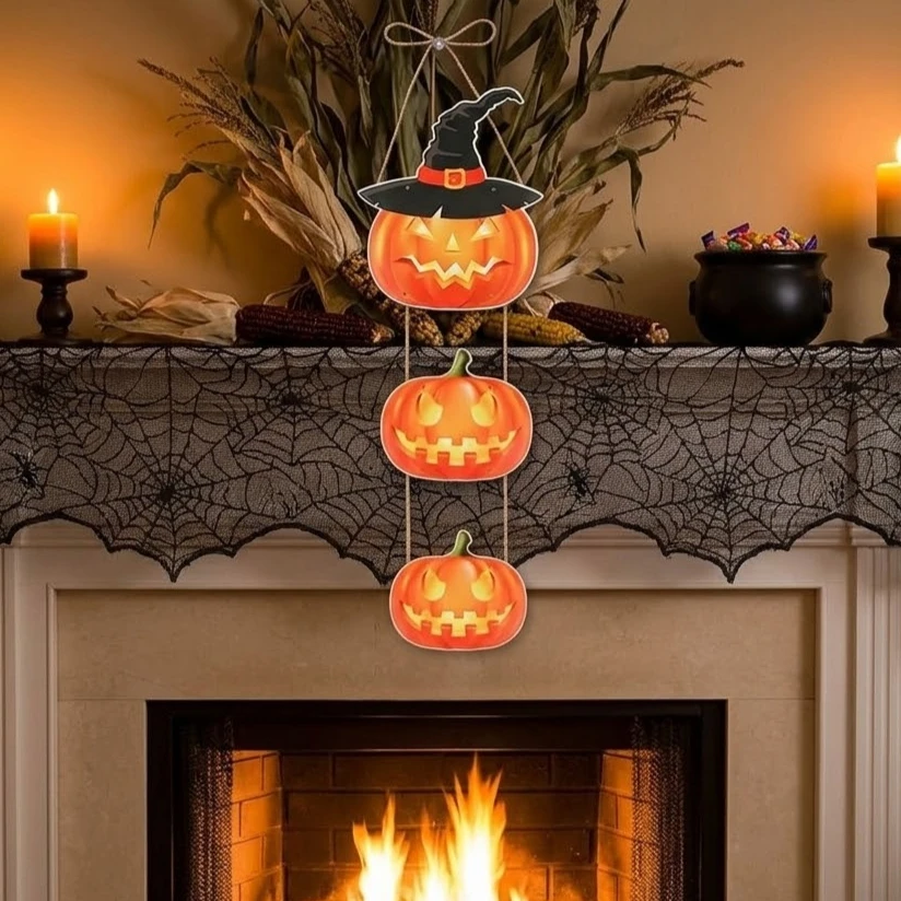 Halloween Door Hanging Sign Pumpkin Bat Ghost Witch Skeleton Front Door Wall Decor Trick Or Treat Party Hanging Ornament - view 4