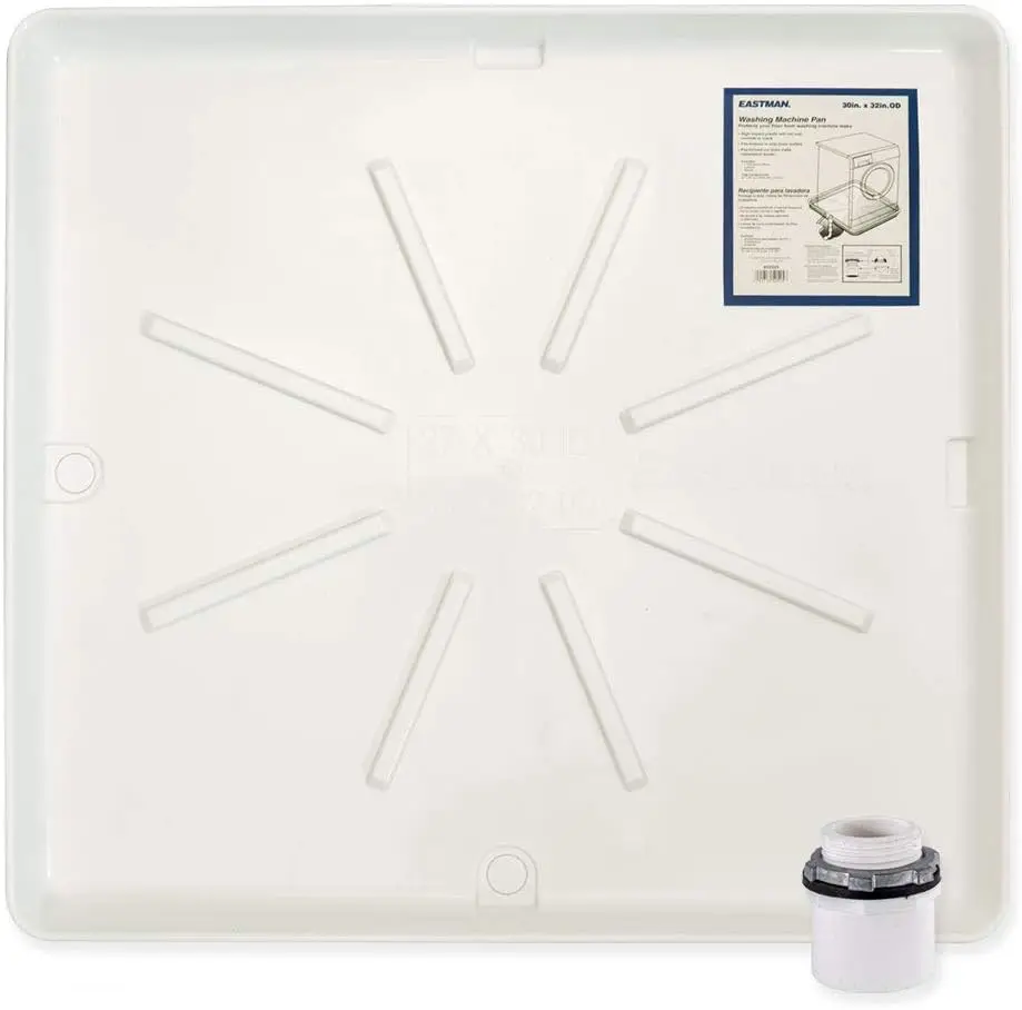

Washing Machine Drain Pan, 30 Inch x 32 Inch OD, Plastic Tray, White, 52525