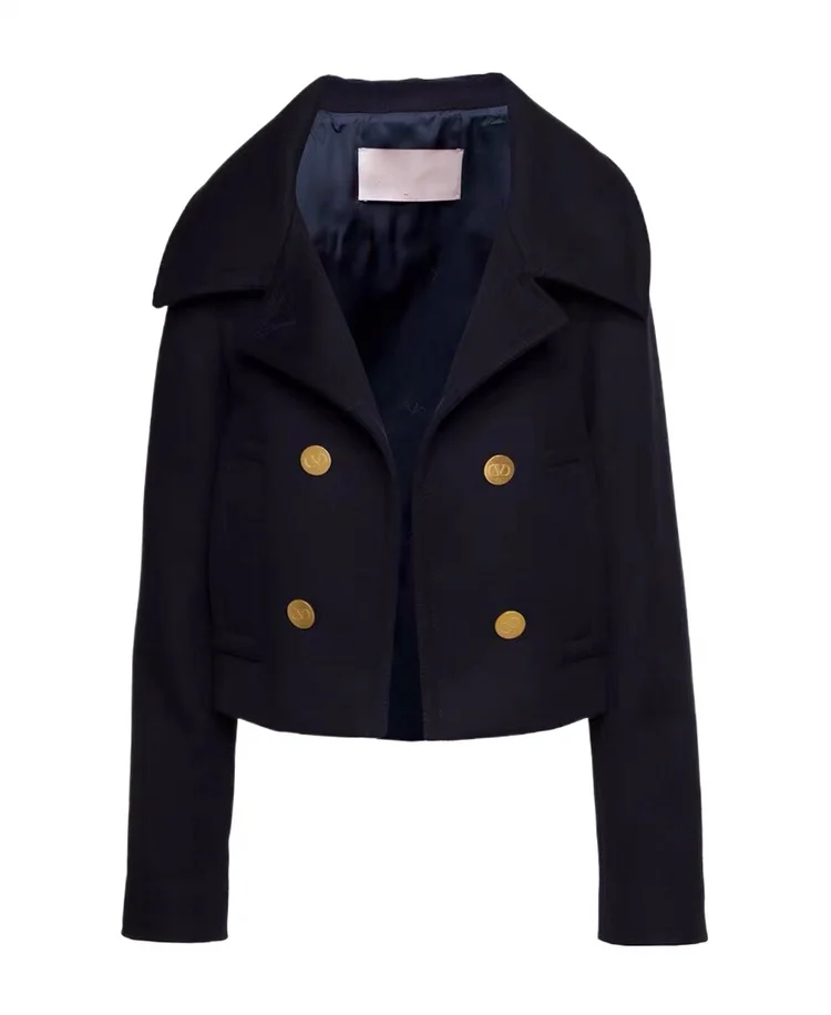 Autumn Winter New Style Women's Long Sleeve Double Buttoned Collar Casual Jacket Top Three-acetate Fiber 100% Material