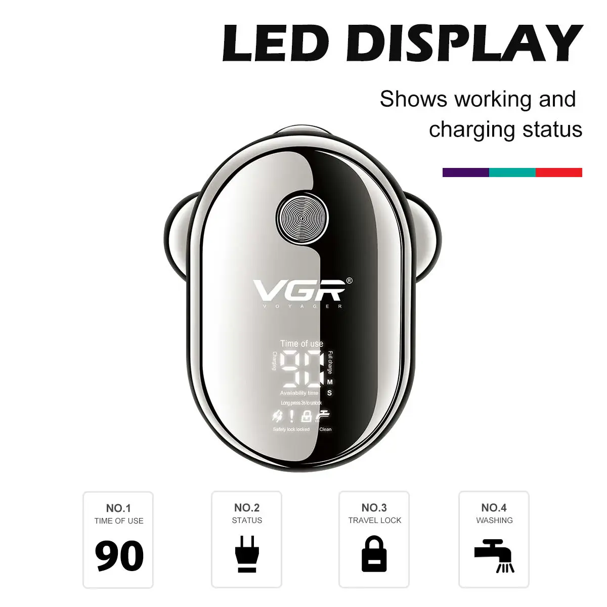 VGR 395 USB شفرات حلاقة احترافية دوارة مقاومة للماء وقابلة لإعادة الشحن ماكينة حلاقة كهربائية للرجال