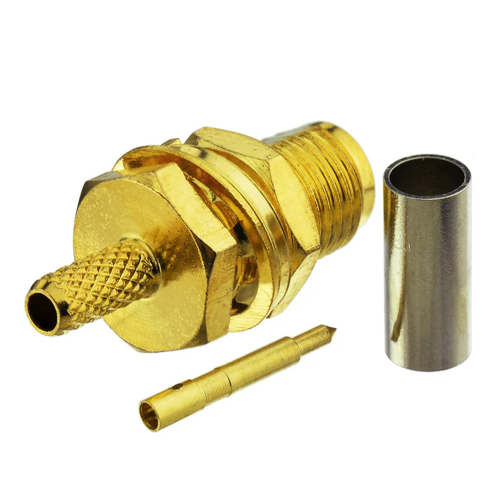 Superbat RP-SMA Crimp Female(male pin) Bulkhead RF Coaxial Connector for RG174,RG188A, LMR100,RG316 Cable Goldplated