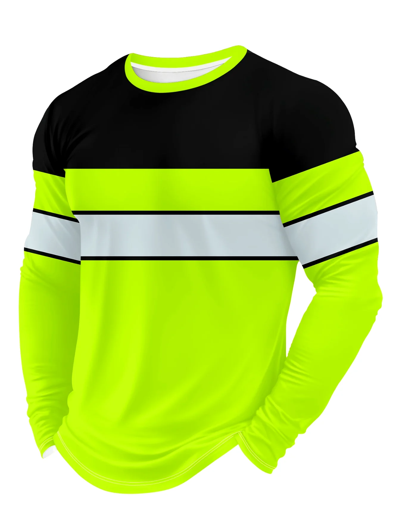 Striped Long Sleeve T-Shirt for Men Casual Crew Neck Athletic Workout Tee Autumn and Winter Thin Fashion Long Sleeved Pullover