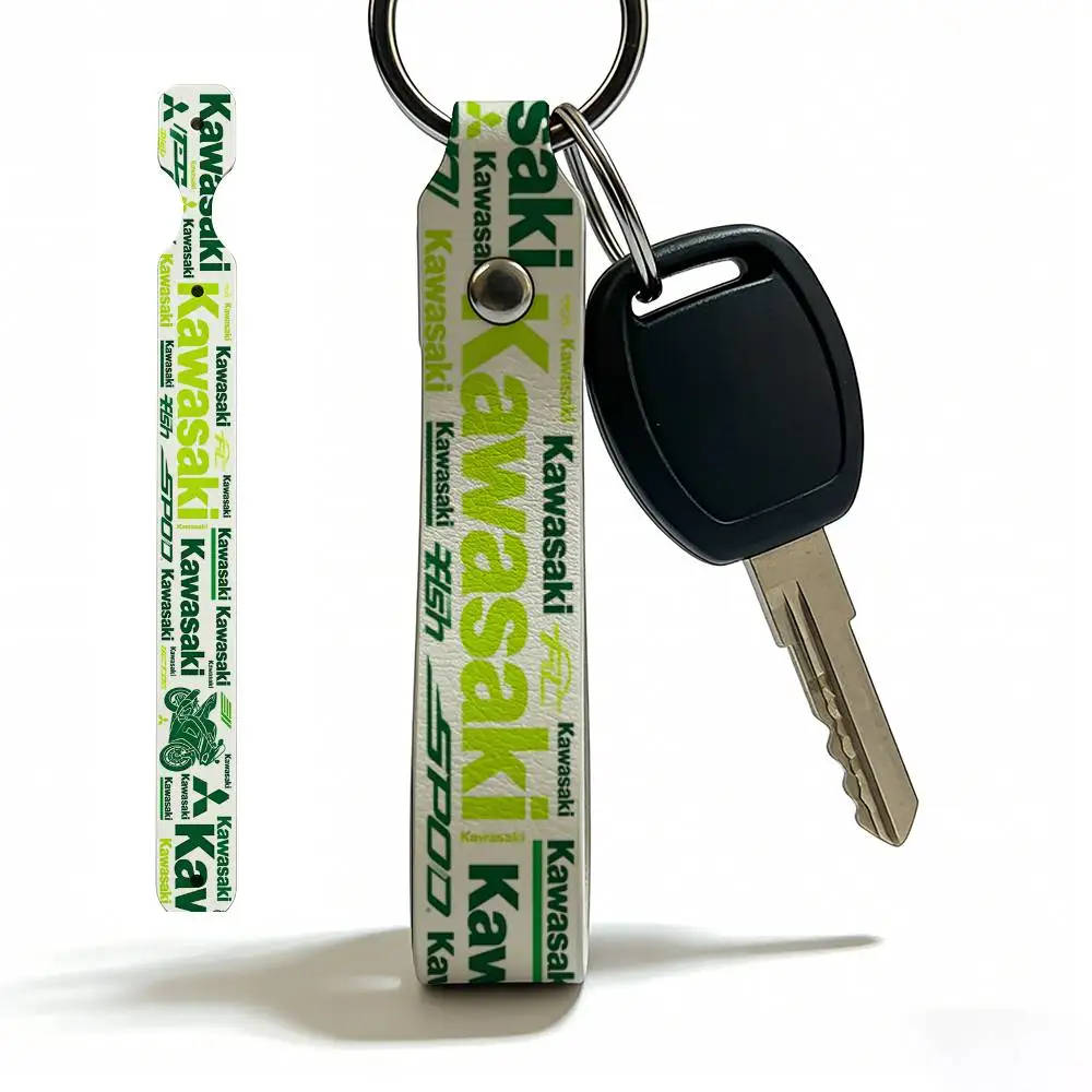 

Fashion For Kawasaki High Quality PU Leather Moto Keychain Vintage Style Key Pendant For Scooter Motocross