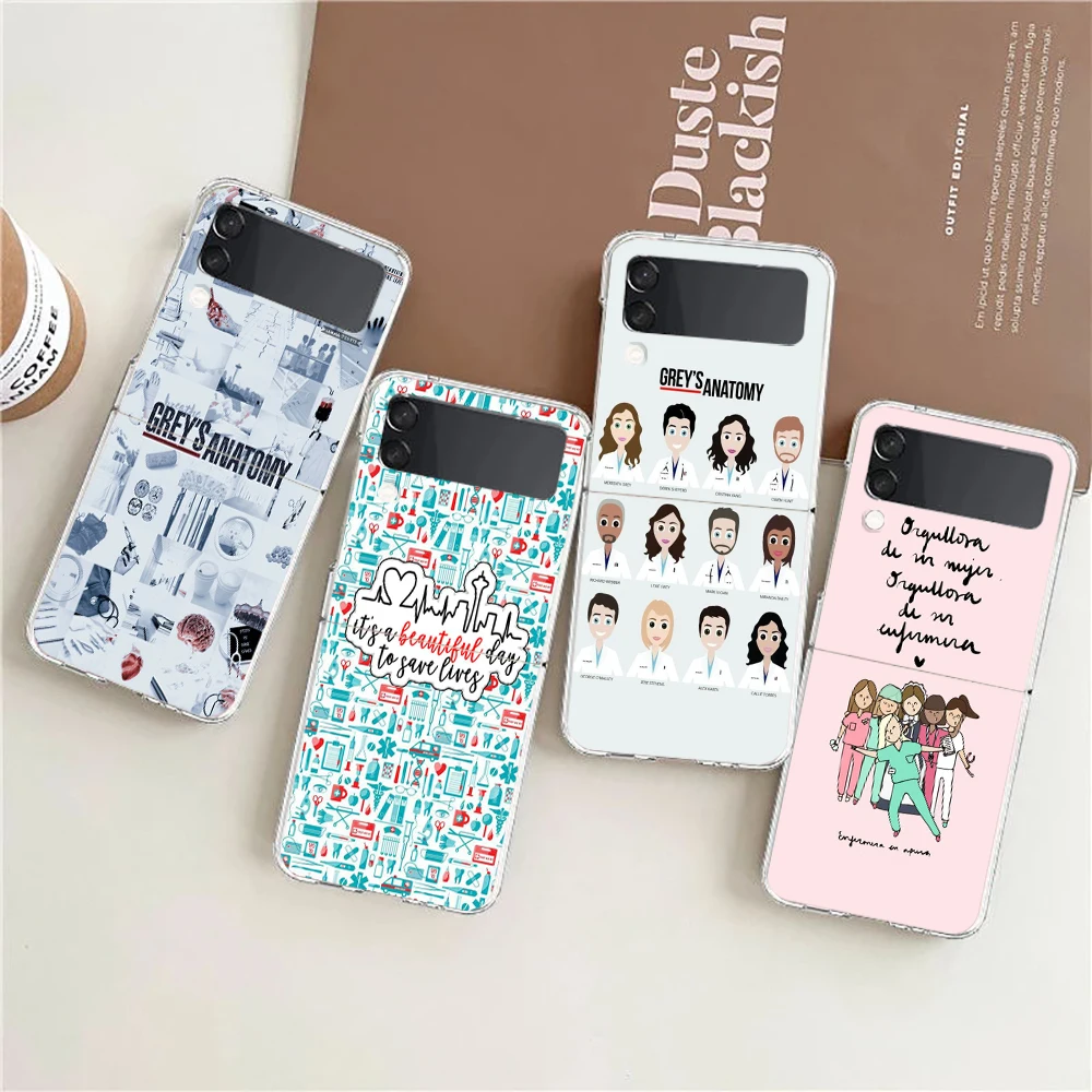 Capa para Telefone Samsung Galaxy Z Flip 7 6 5 4, Capa Transparente para Samsung Z Flip 3, Shell Duro de PC Dobrável, Fundas Greys Anatomy
