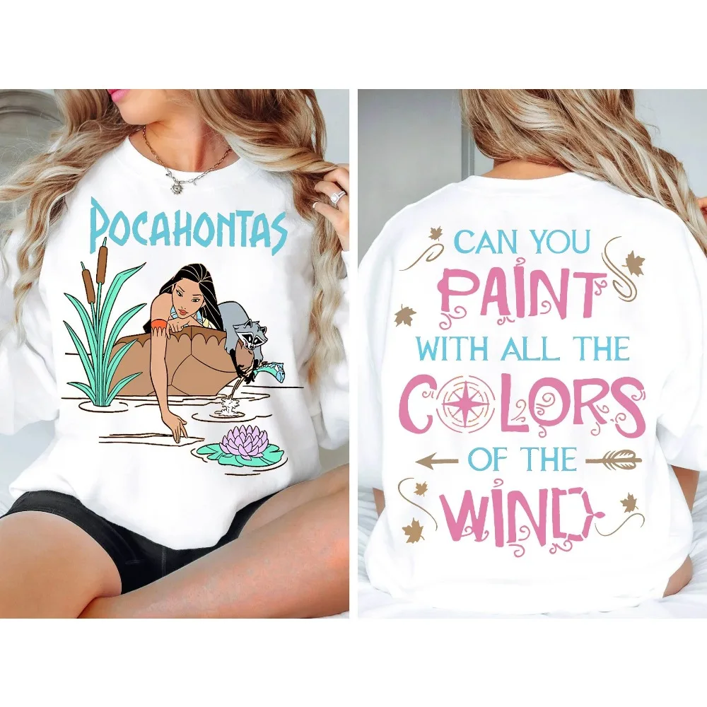 Camisa retro de princesa Disney de 2 caras |   Camiseta Pocahontas Meeko mapache |   Camiseta con colores de sueño de la tarde del viento