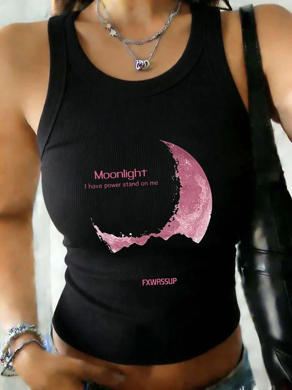 Schöne Moonlight Printing Damen-Sommer-Tanktops aus weichem Material, lässiges, elastisches Unterhemd mit O-Ausschnitt, Basic-Tanktops aus Baumwolle mit schmaler Passform