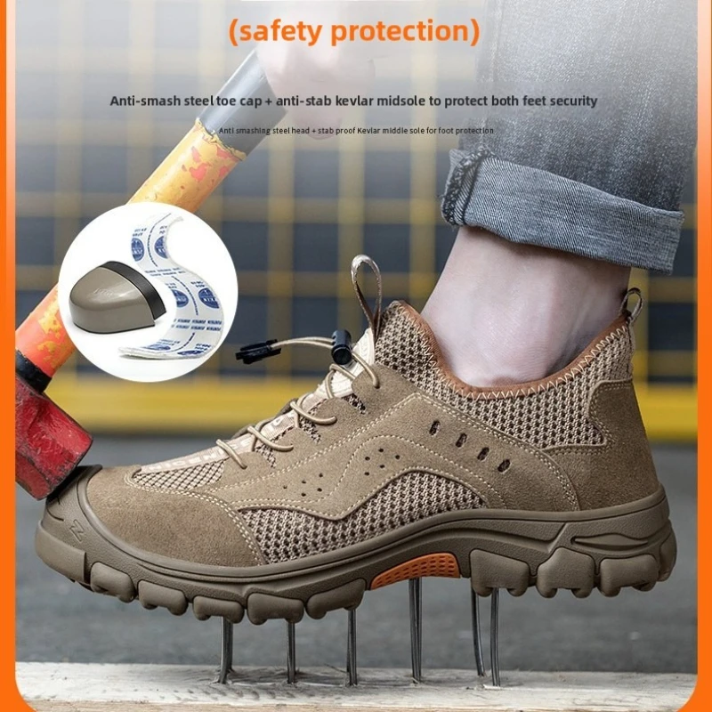 

Мужская защитная обувь, летняя дышащая мужская защитная обувь со стальным носком, защитная обувь с защитой от проколов, женская защитная обувь для работы, мужская неразрушимая обувь