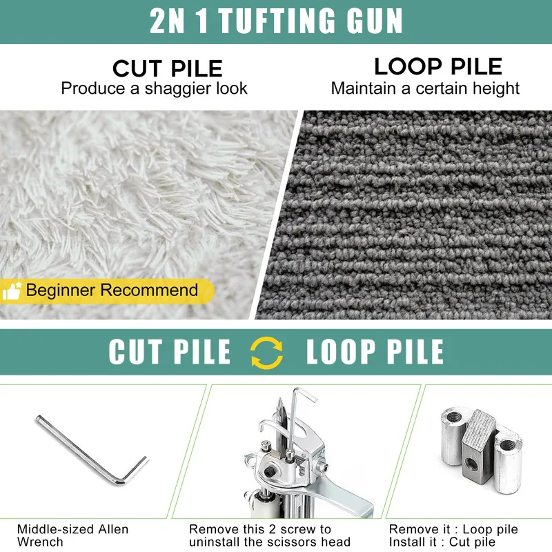Tufting Gun 2 in 1ชุดพร้อมเครื่องตัดพรมไฟฟ้า, เครื่องทอพรมทอ