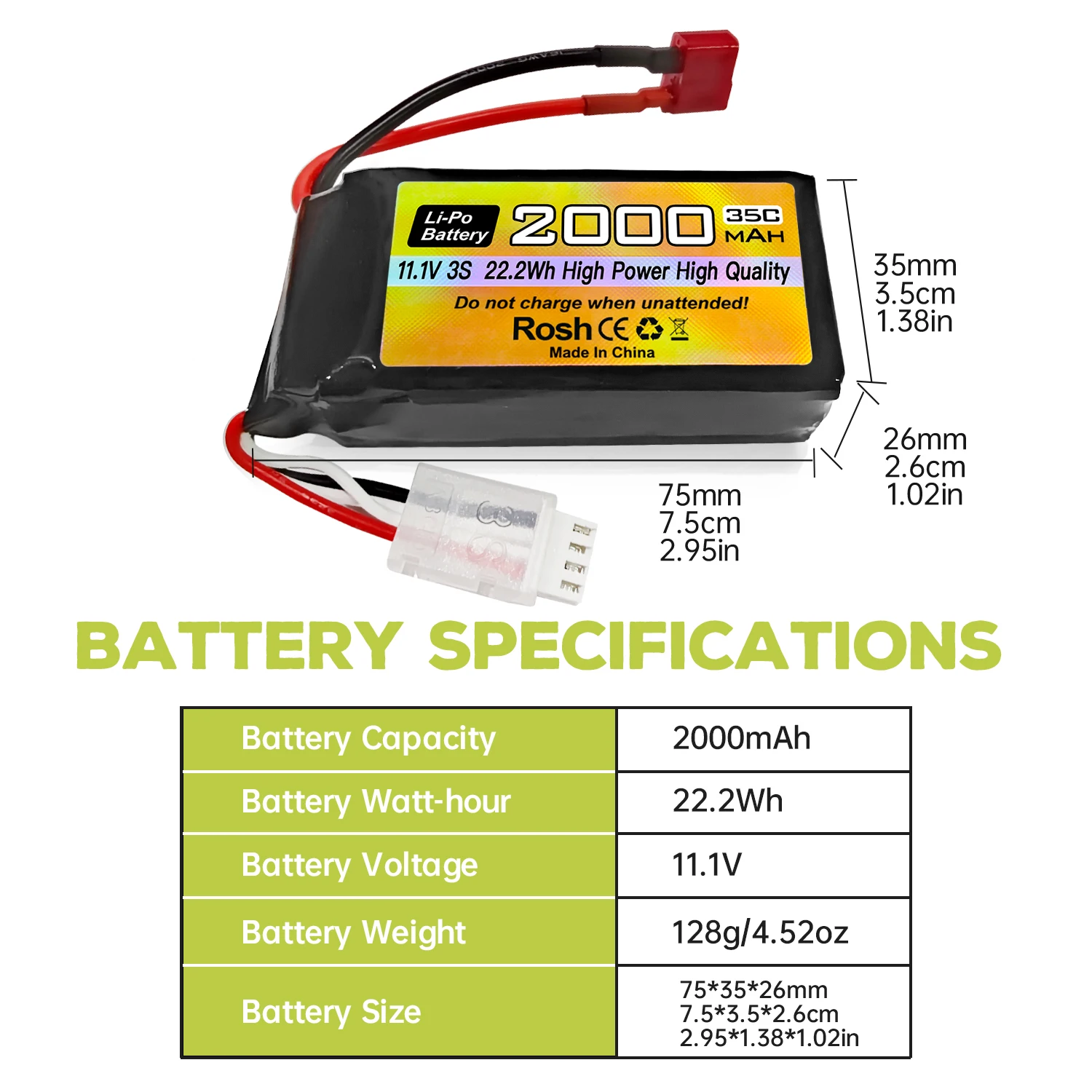 3S T-플러그 Lipo 배터리 11.1V 2000mAh 35C, RC 자동차, RC 선박, RC 드론, 쿼드콥터, FPV UAV 배터리용 USB 충전 케이블 포함