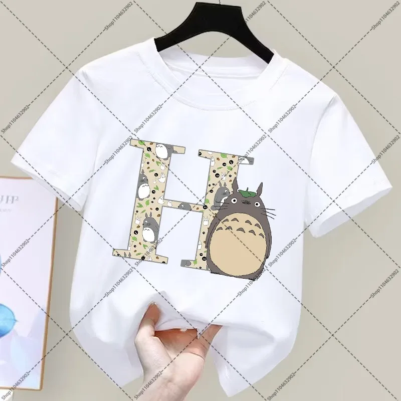 Totoro Cute T-shirts Unisex Summer Clothes Cartoon Anime Pattern A-Z Printed Short Sleeve Comfortable and Breathable Tee Gifts view 2