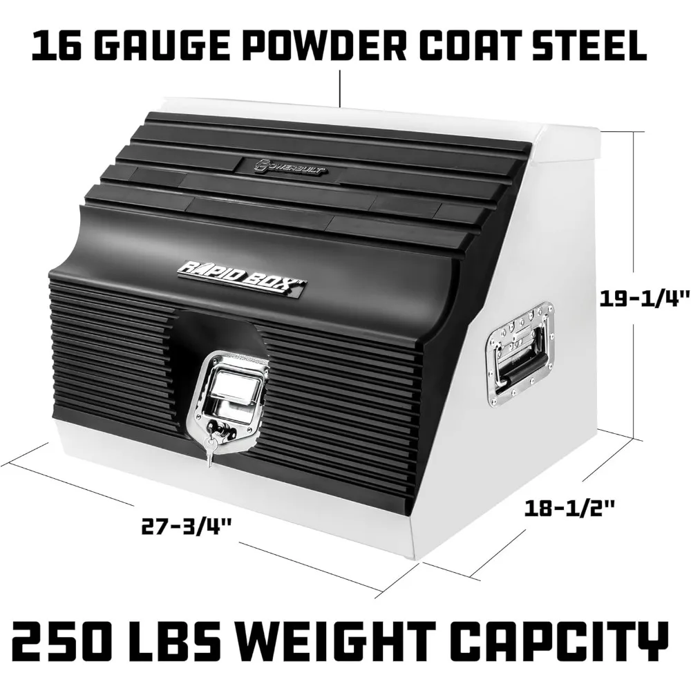 صندوق أدوات أمامي مائل 26 محمول مع حاملات سلالم متدرجة، فولاذ قياس 16، أجهزة من الكروم، مقاومة للطقس
