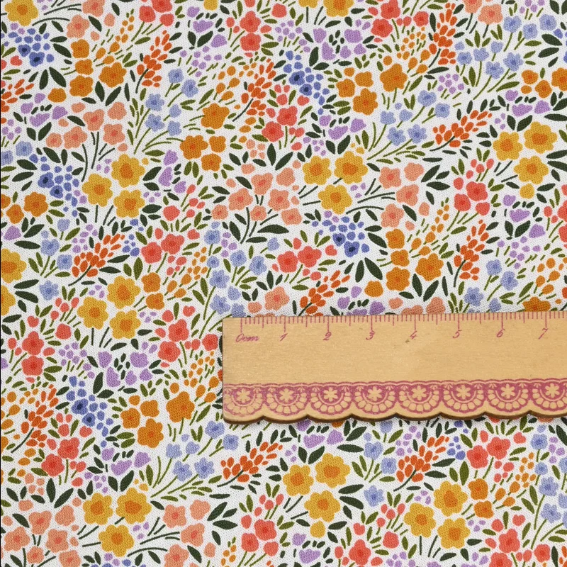 Plain Cotton Fabric with Cute Garden Little Flower Print, Handmade DIY Patchwork, Bag Garment Dress Cloth, CR-1608